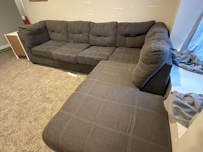 Large Gray Fabric Sectional Sofa with Chaise