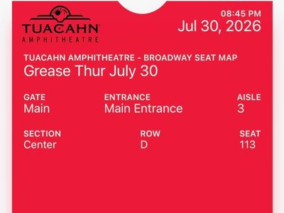 Tuacahn Amphitheatre 'Grease' Ticket - Jul 30, 2026 - Center Section, Row D, Seat 113