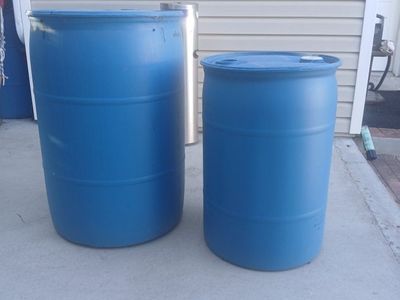 Blue Plastic Barrels - 55-Gal and 35 gallons