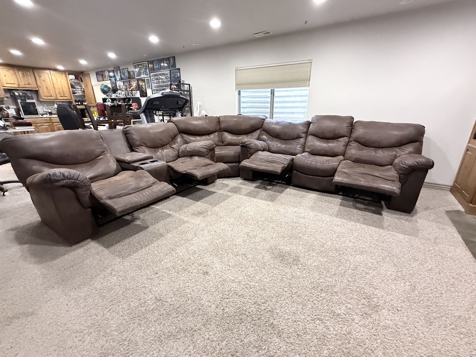 Brown Reclining Sectional Sofa with Cupholders - Used, Good Condition