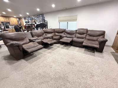 Brown Reclining Sectional Sofa with Cupholders - Used, Good Condition