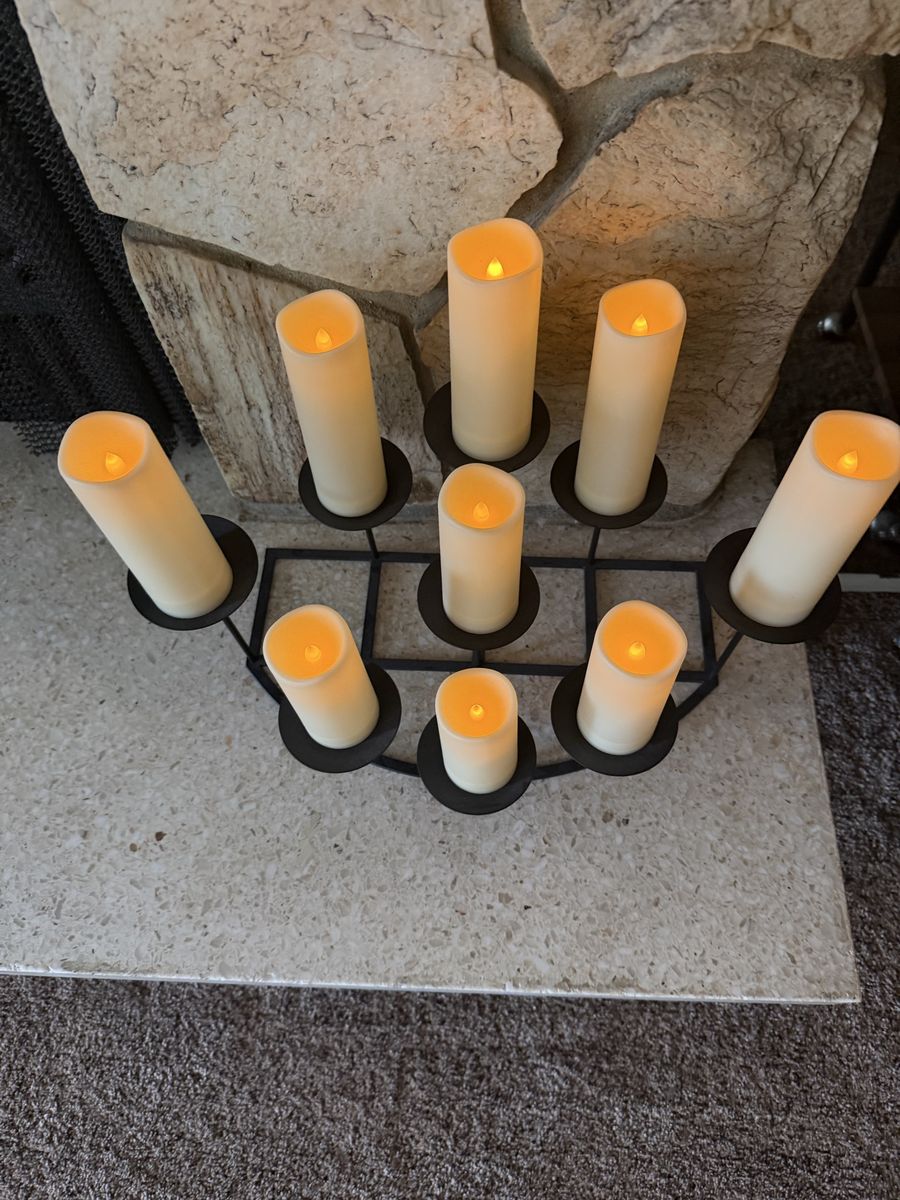 9 PC Flameless LED Pillar Candle Set with Remote Control & Decorative Metal Holder