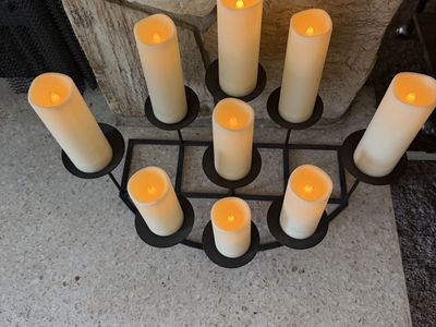 9 PC Flameless LED Pillar Candle Set with Remote Control & Decorative Metal Holder