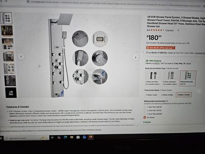 Shower Panel System, 5 Shower Modes, Digital Display Shower Panel Tower