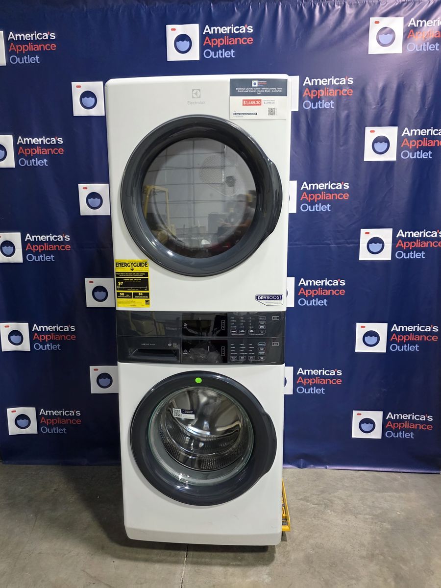 Electrolux Laundry Center - White Laundry Tower - Front Load Washer - Electric Dryer - 4.4 CuFt 8 CuFt