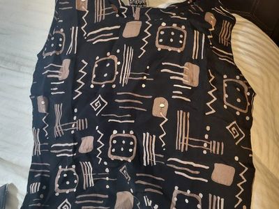 Vintage Black & Tan Abstract Print Sleeveless Blouse - Women's Large, 100% Polyester, New without tags