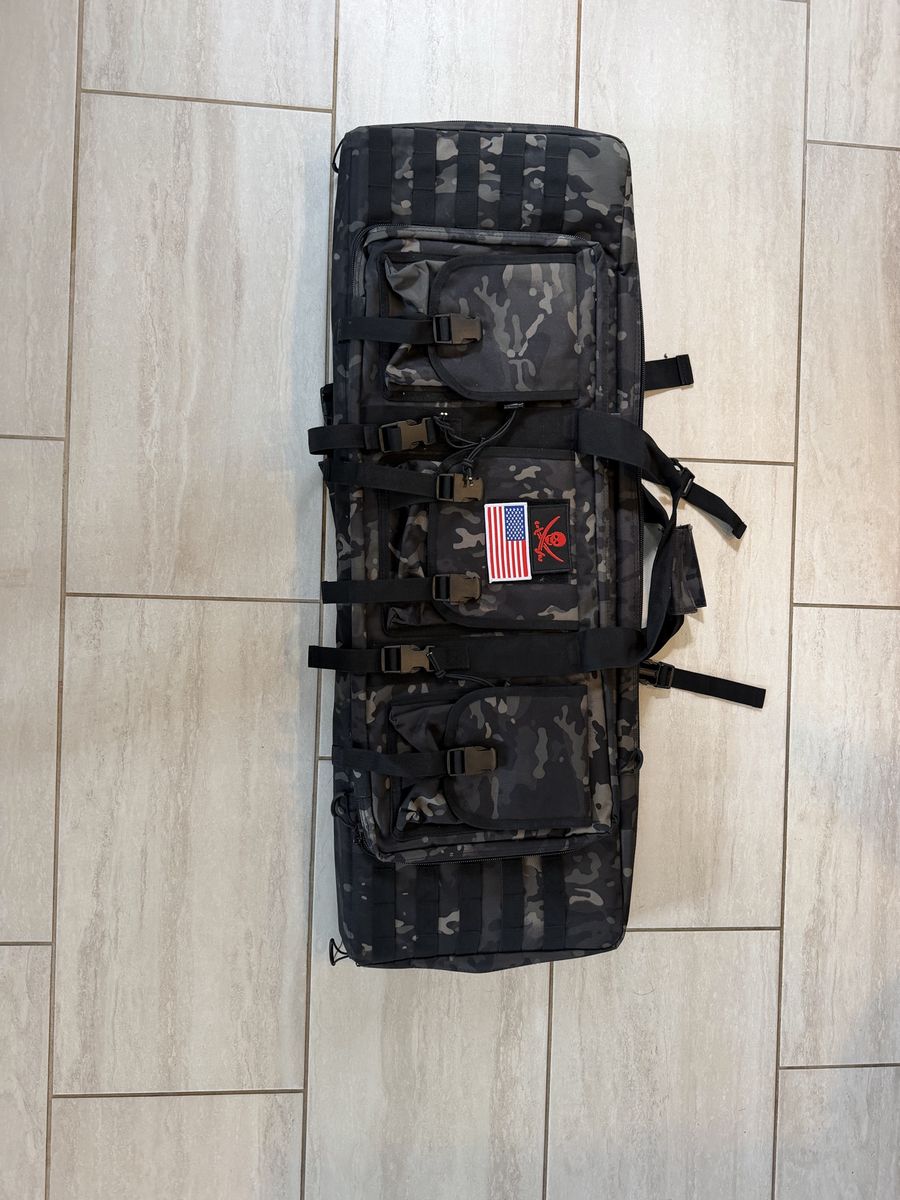 Tactical Double Rifle Soft Case - Black Multicam Camo Bag with Backpack Straps