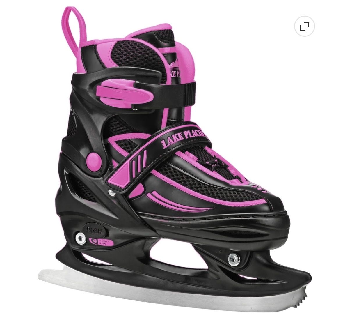Lake Placid Summit Girls Adjustable Ice Skates Black Pink, fits size 5 to 8