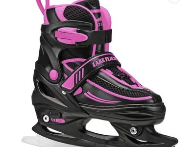 Lake Placid Summit Girls Adjustable Ice Skates Black Pink, fits size 5 to 8