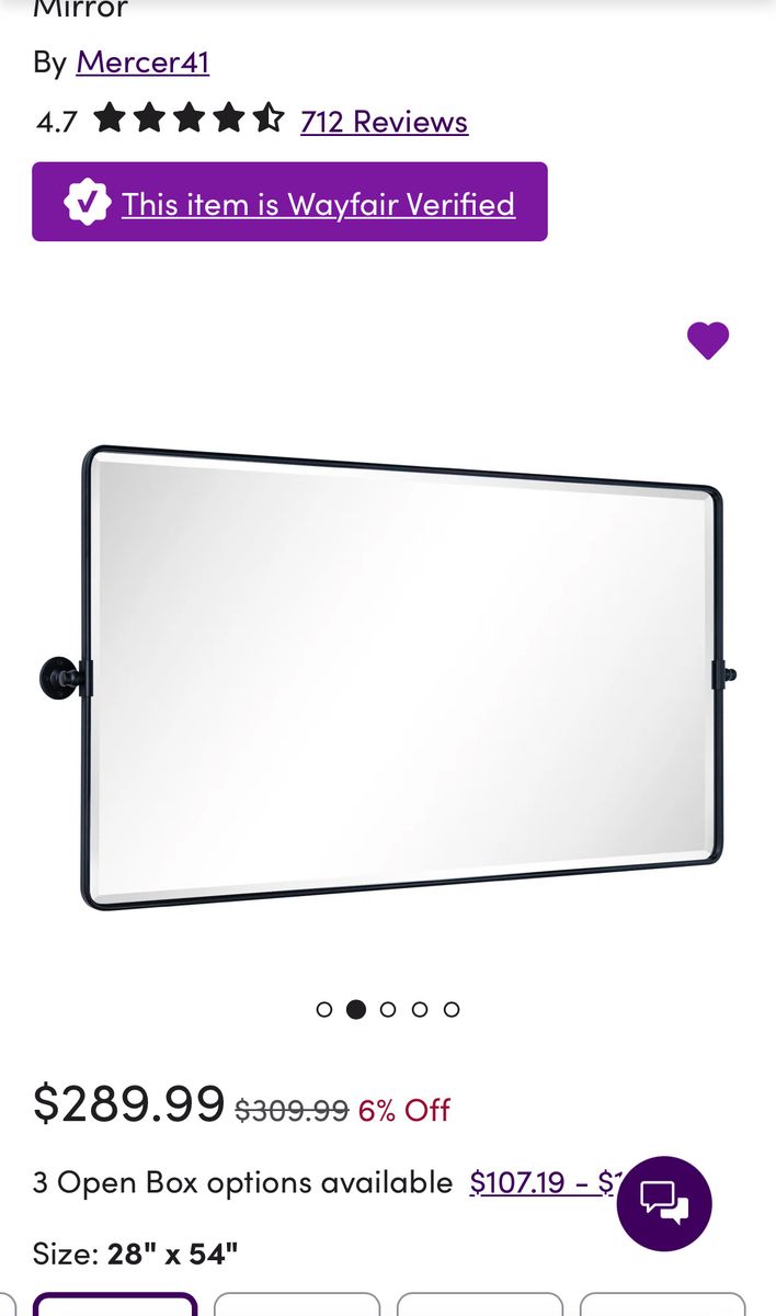 Mercer41 Rectangular Metal Framed Wall Mirror, Black, 28" x 54"