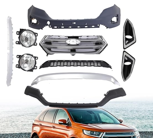 Ford Edge Front Bumper Cover Kit Set with Upper & Lower Grille & Led Light Assembly For 2015-2018
