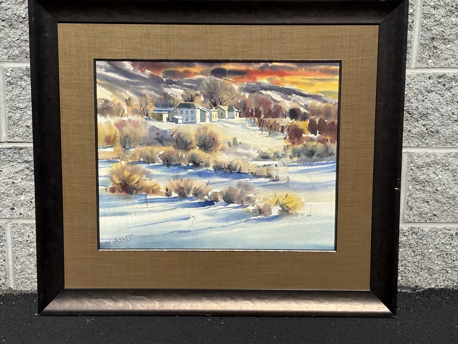 Beautiful Richard J. Van Wagoner original landscape water color, professionally framed, fine art 35”x31”