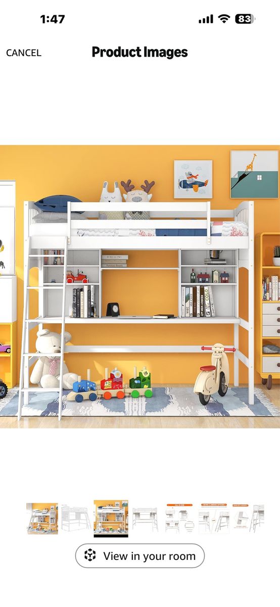 White Wood Twin Loft Bed with Desk and Bookcases - Space Saving Design for Kids/Teens