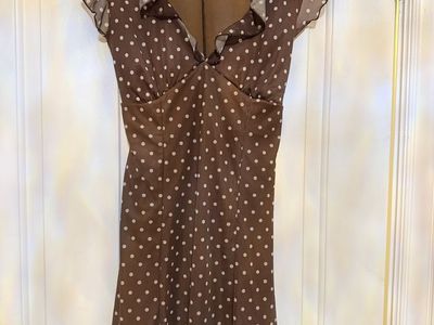 H+H by Heart Hips Brown Polka Dot Mesh Ruffle Dress Size L