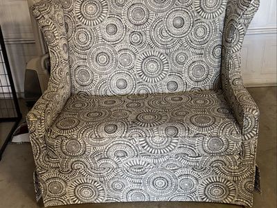 Wingback Loveseat Sofa - Gray & White Geometric Pattern