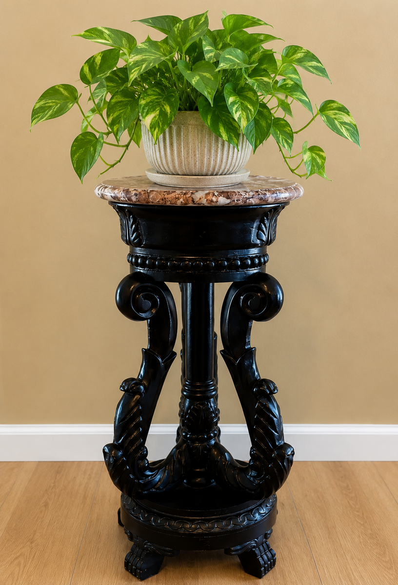 Antique Hand Carved Wood Pedestal Plant Stand