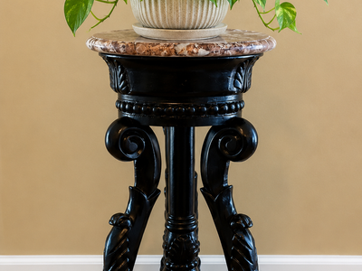 Antique Hand Carved Wood Pedestal Plant Stand