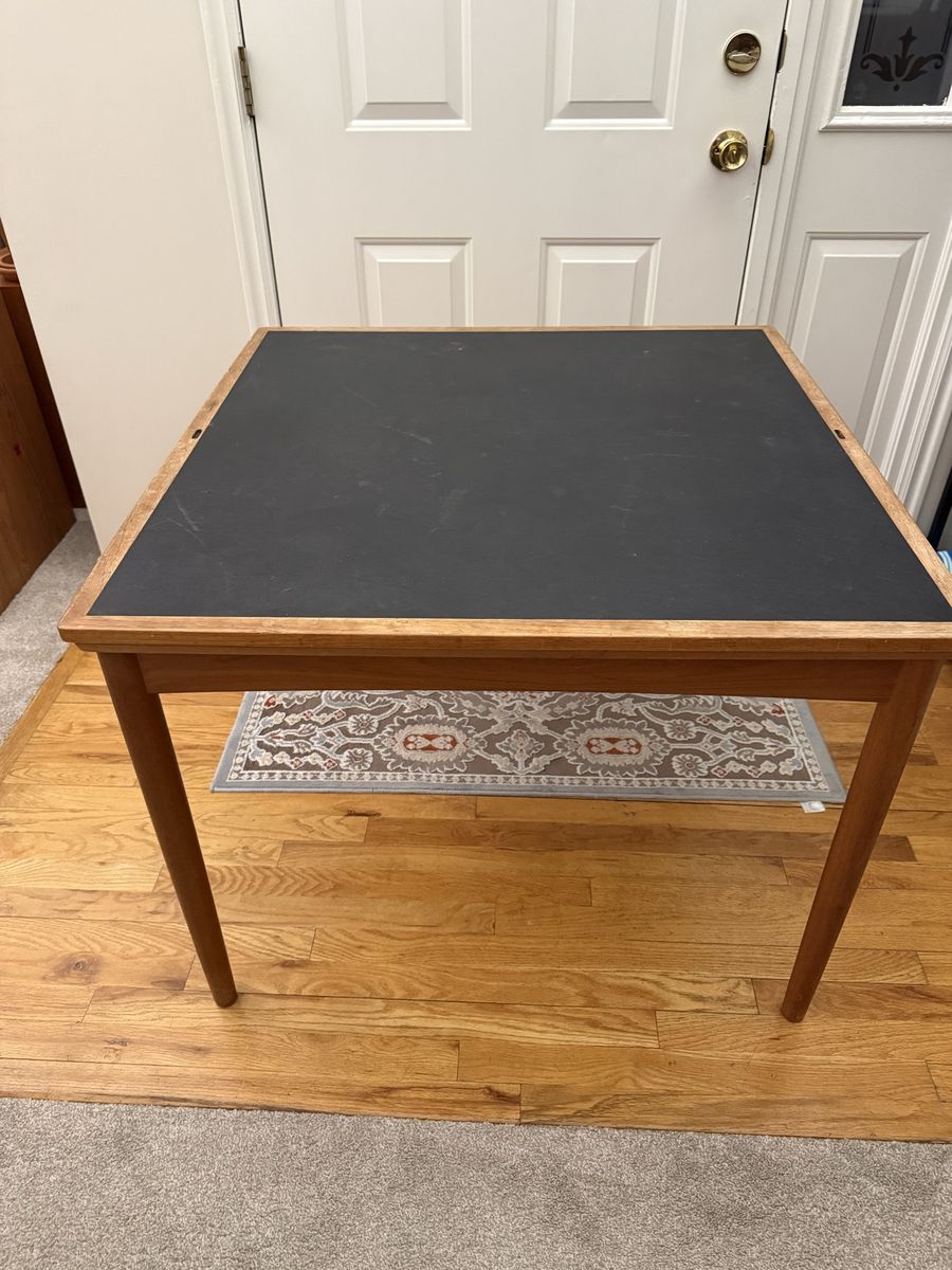 Expandable Teak Mid-Century Modern Card/Dining Table with Sliding Leaves