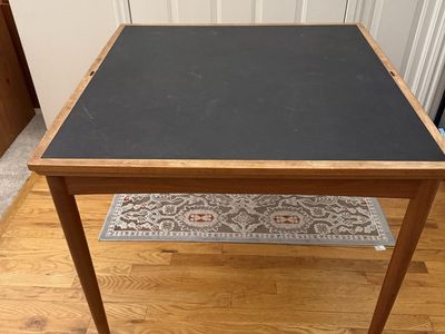 Expandable Teak Mid-Century Modern Card/Dining Table with Sliding Leaves