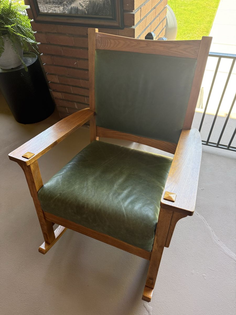 Mission/Craftsman Style Rocker - Green Leather