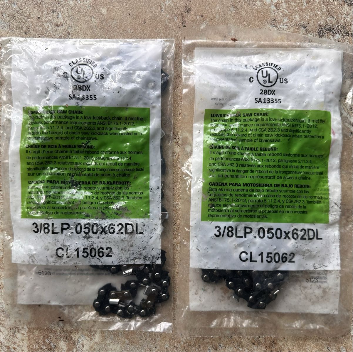 2X New 18" Chainsaw Chains: 3/8" Pitch, .050 Gauge, 62 Drive Links, Greenworks & Others