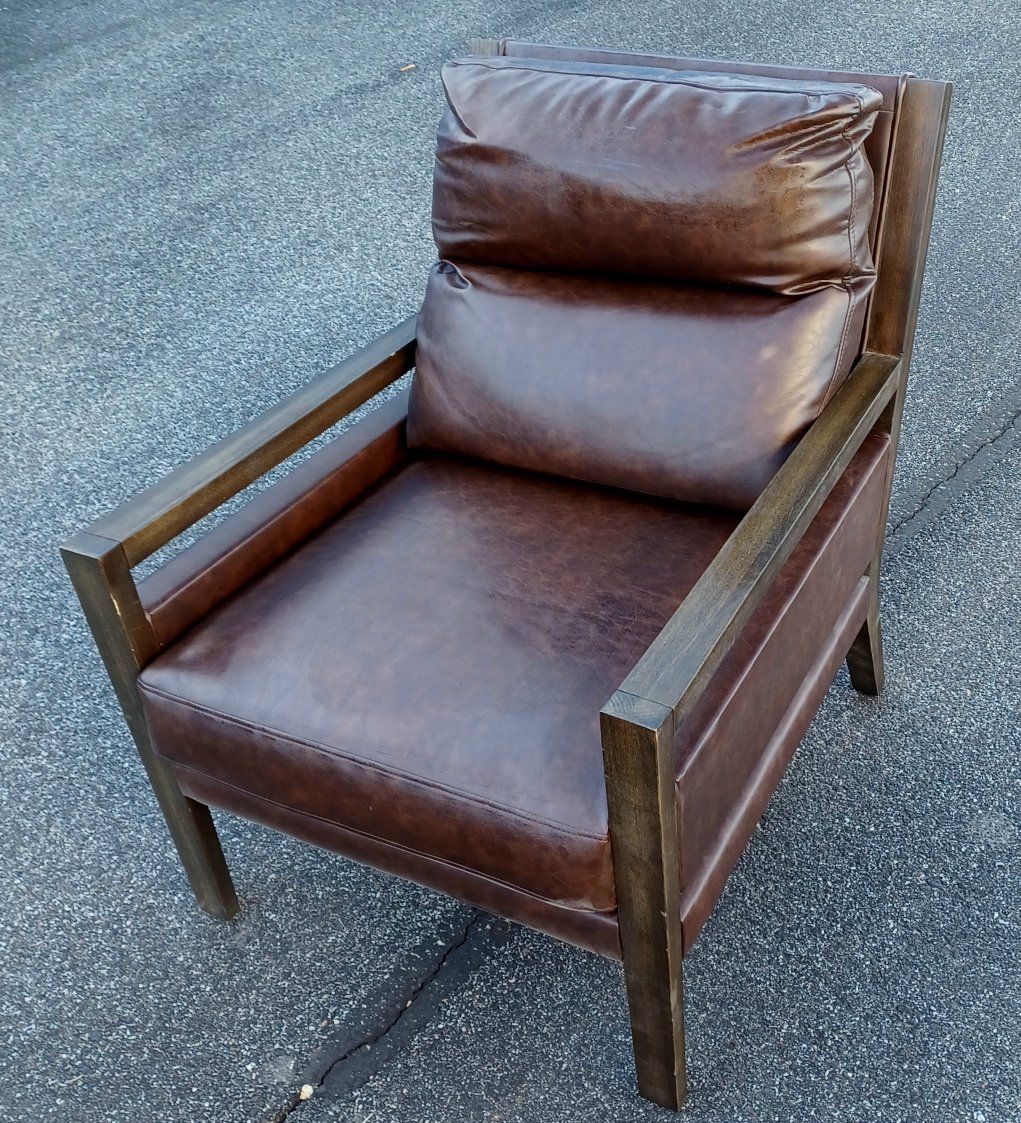 Stylish Brown Faux Leather & Wood Accent Chair - Mid-Century Modern