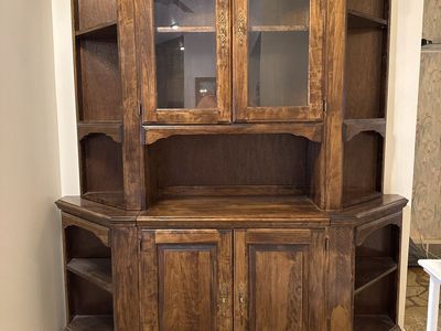 Wooden Corner China Cabinet with Glass Doors and Storage Shelves