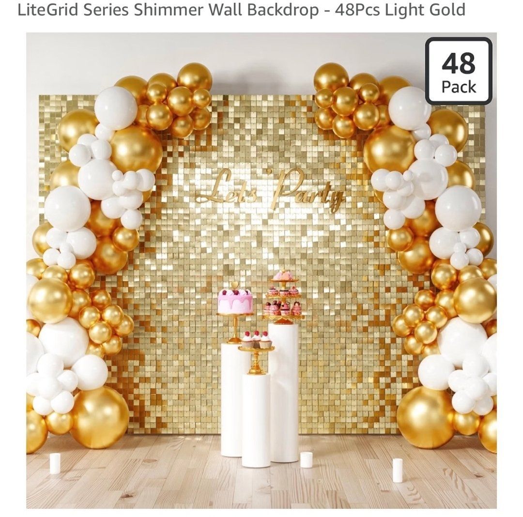 LiteGrid Series Shimmer Wall Backdrop - 48 Pcs Light Gold, 6x8ft Sequin Party Decoration