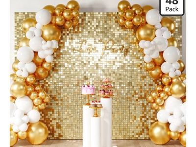 LiteGrid Series Shimmer Wall Backdrop - 48 Pcs Light Gold, 6x8ft Sequin Party Decoration