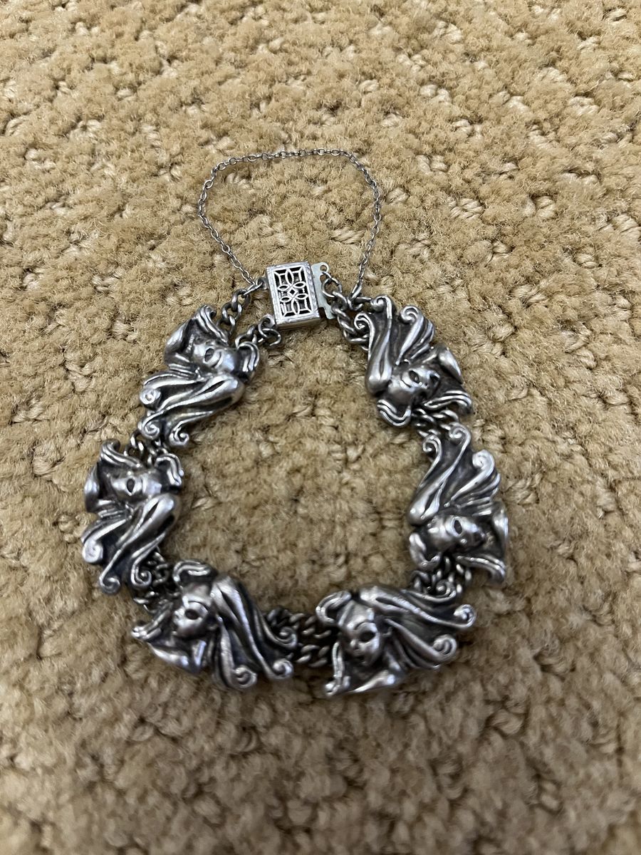 Ladies Faces Sterling Silver Bracelet - Vintage 1950's
