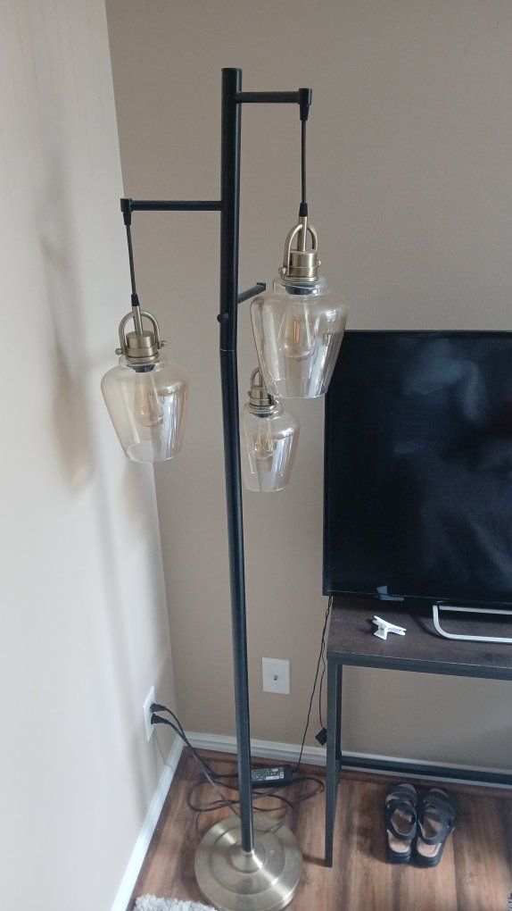 Modern 3-Light Industrial Floor Lamp with Glass Shades