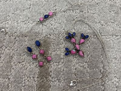 Cotton candy & lapis Sterling Silver Necklace, Bracelet & Earrings Set