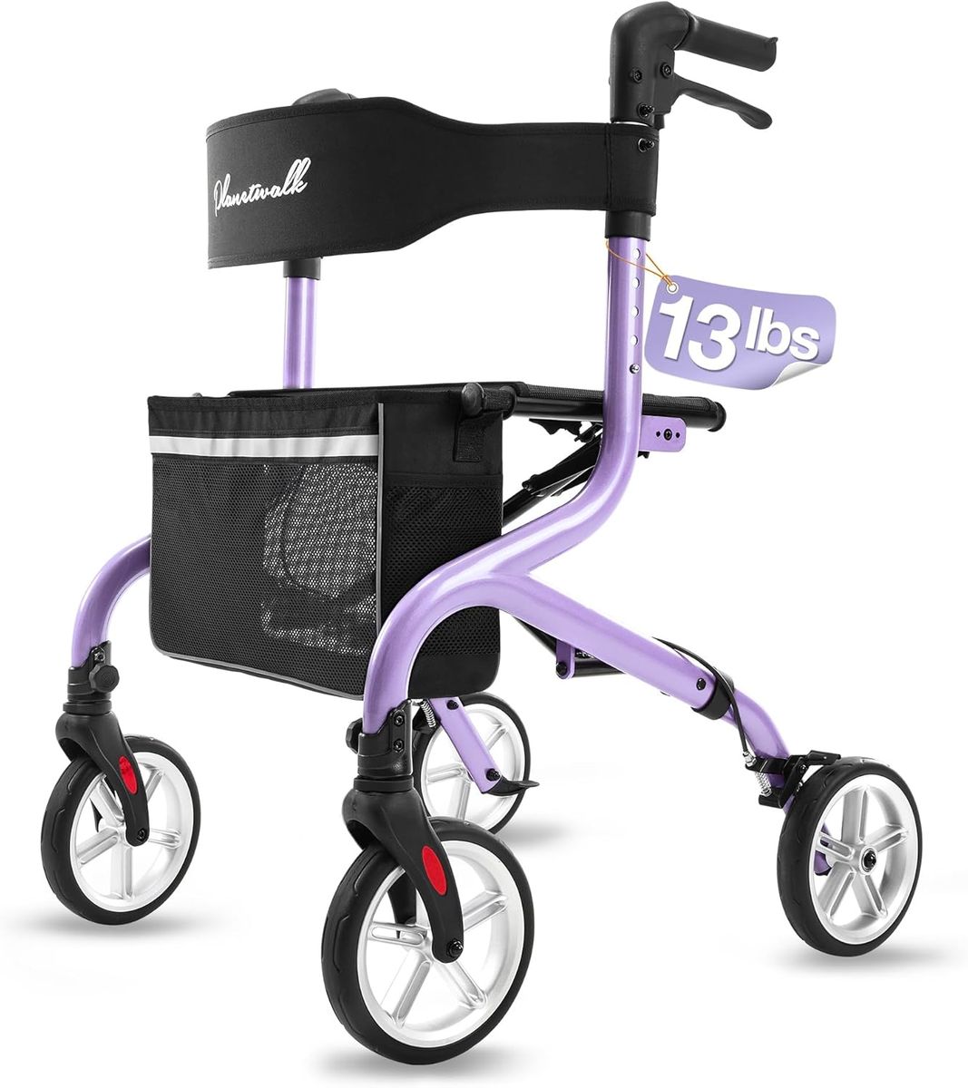 NEW PLANET WALK Super Lightweight Rollator Walker for Seniors, Foldable Rolling Walker with Seat and 8" Rubber Wheels