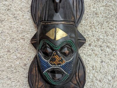 Wall Decor -Hand Carved Beaded African Tribal Mask