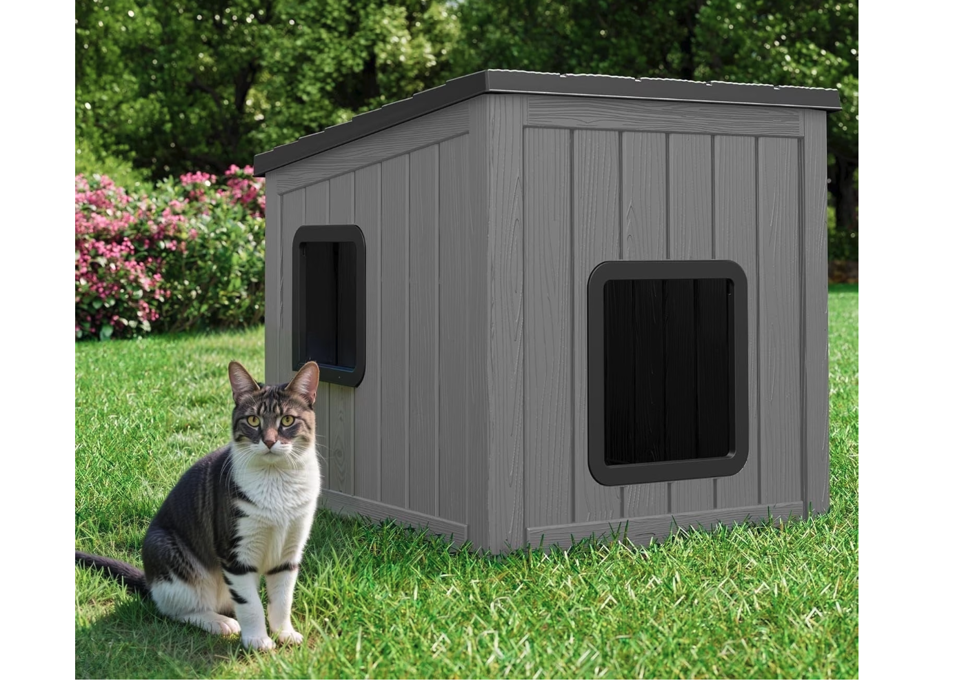 New ,Cat House, Weatherproof Shelter for Feral Cats & Kittens, Durable Insulated PP Shelter