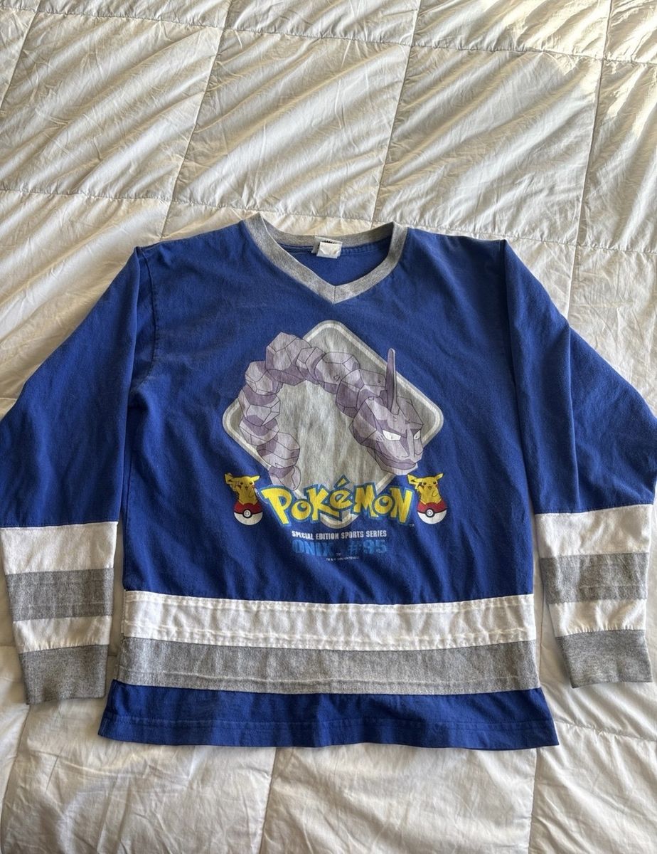 Vintage Pokemon Special Edition Sports Series Onix Hockey Jersey Blue Youth Large Cotton