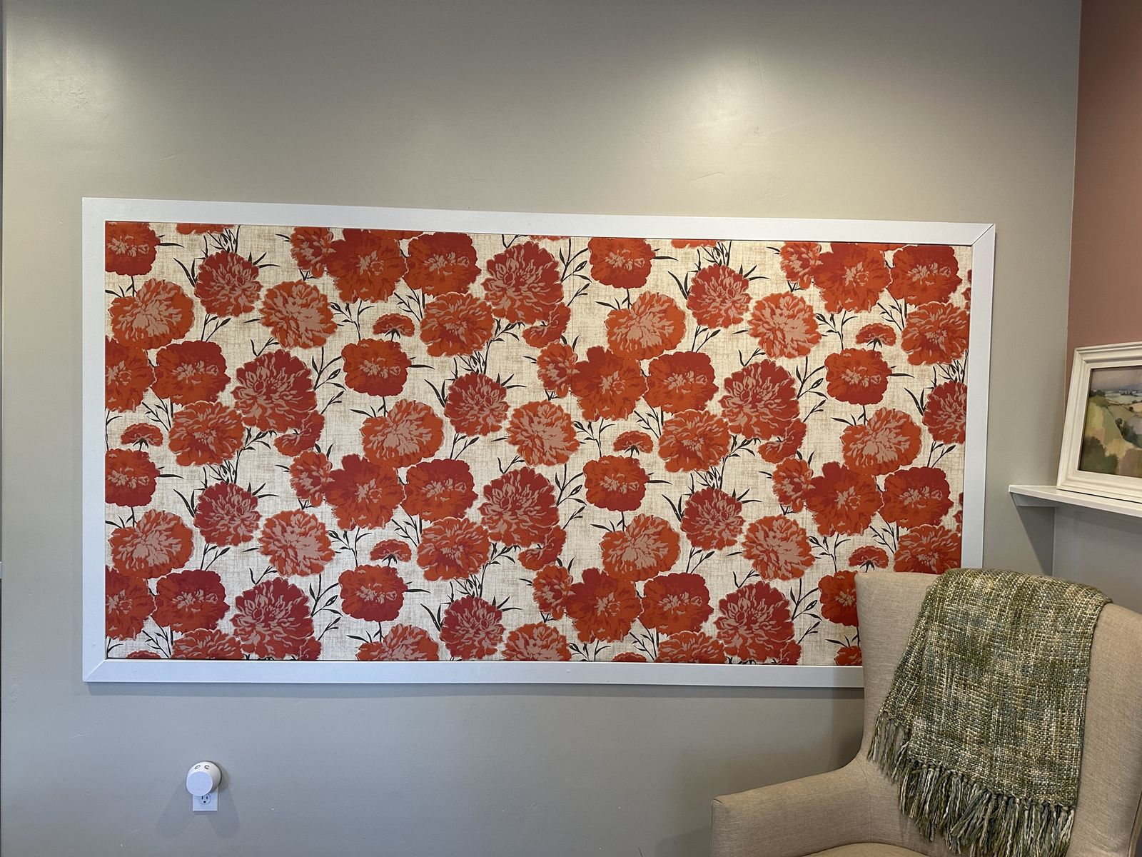 Large Framed Wall Art with Red Floral Pattern