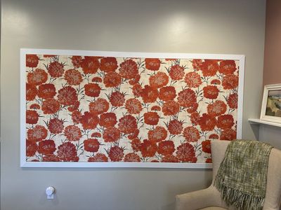 Large Framed Wall Art with Red Floral Pattern