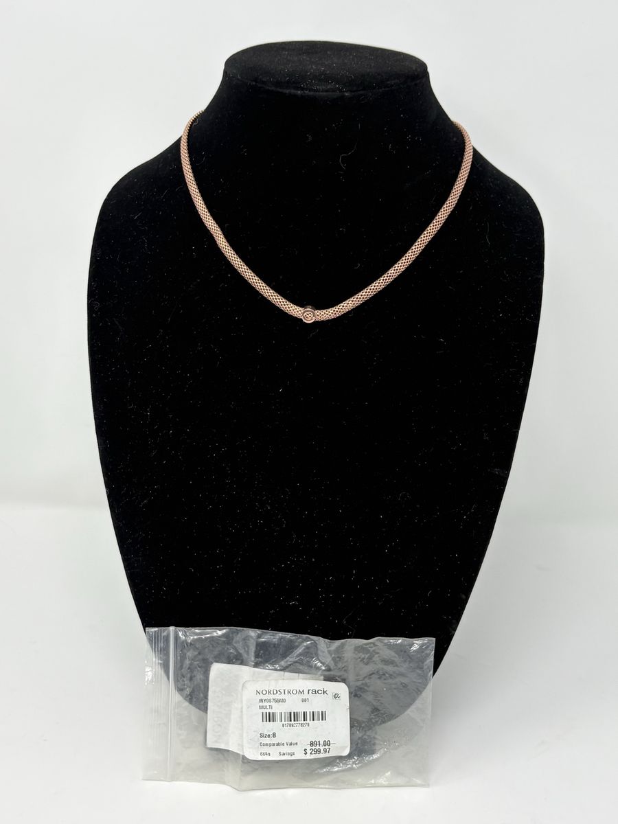 Sterling Silver Rose Gold Mesh Necklace CZ Accent