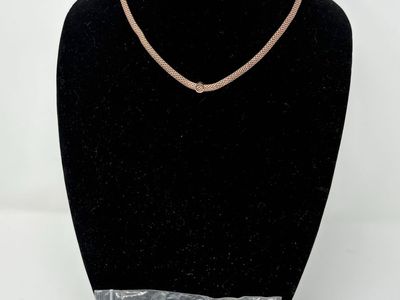 Sterling Silver Rose Gold Mesh Necklace CZ Accent
