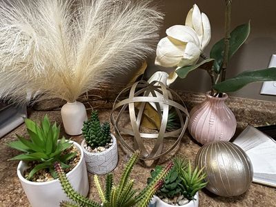 Rustic Farmhouse Decor Bundle: Assorted Faux Plants, Letter 'D' and L Sign, & Vases