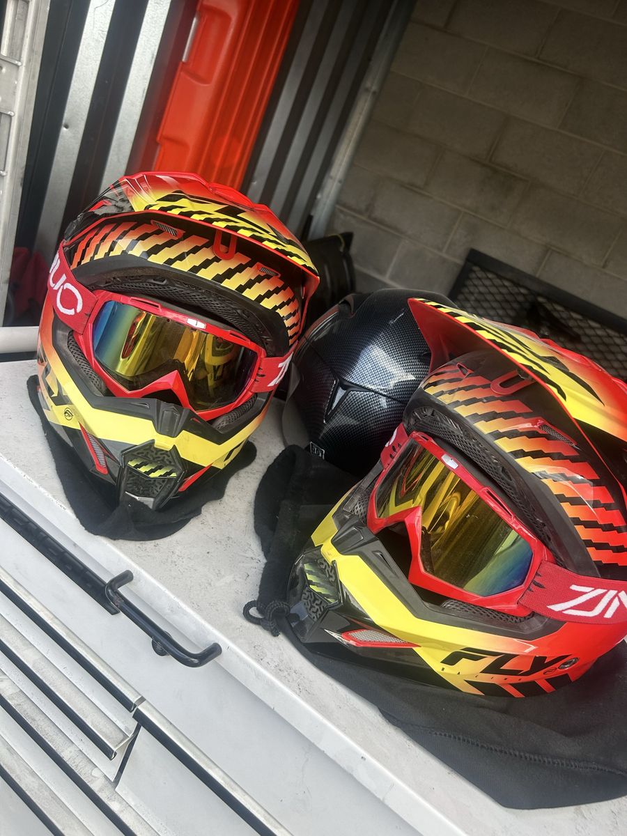 FLY Kinetic Motocross Helmet & Goggles Combo - Red/Yellow - Youth/Adult - Off-Road Ready