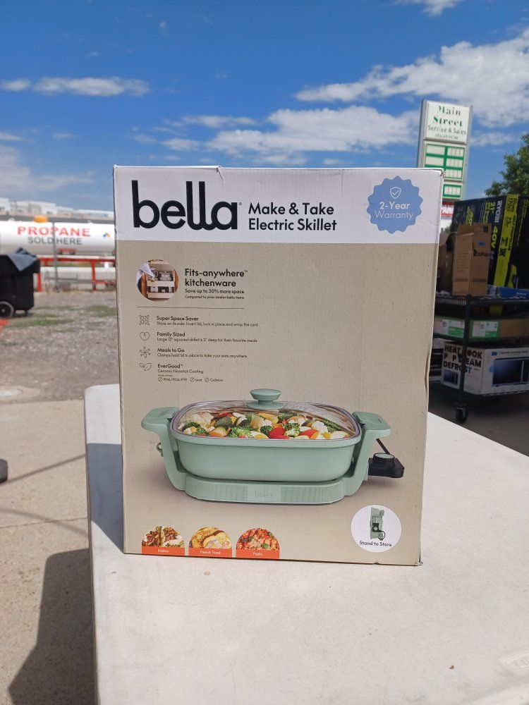Bella Make & Take Electric Skillet - TSK-2239AG - Portable 16.3" Skillet, Mint Green