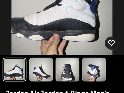 Jordan Air Jordan 6 Rings Men's Mid Top Lace-Up Colorblock Basketball Sneakers White/Black/Blue US 8.5