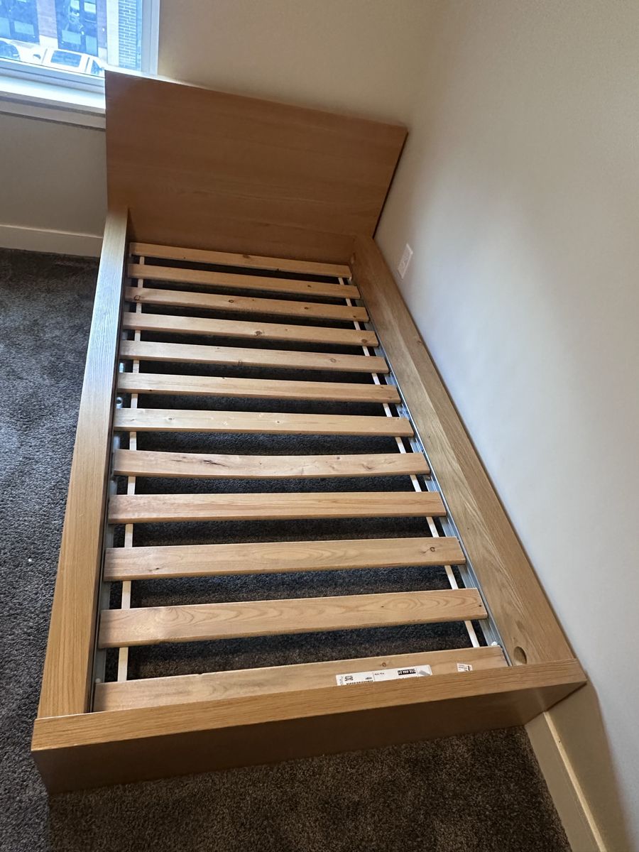 IKEA Wood Twin Bed Frame with Slats - Low Profile, Sturdy Design, Minor Imperfections