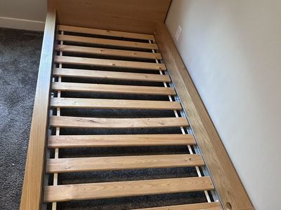 IKEA Wood Twin Bed Frame with Slats - Low Profile, Sturdy Design, Minor Imperfections