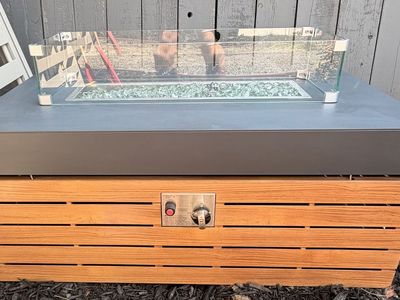 Outdoor Gas Fire Pit Table with Glass Wind Guard and Fire Glass