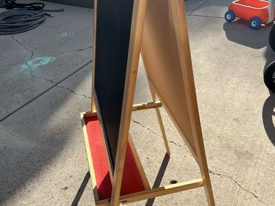 Kids Wooden Art Easel - Double-Sided Whiteboard & Chalkboard with Red Tray, Good Condition