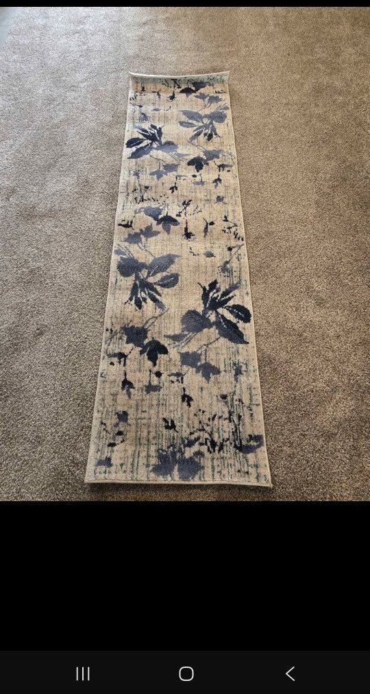 Blue and Beige Floral Area Runner Rug