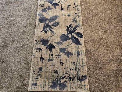 Blue and Beige Floral Area Runner Rug